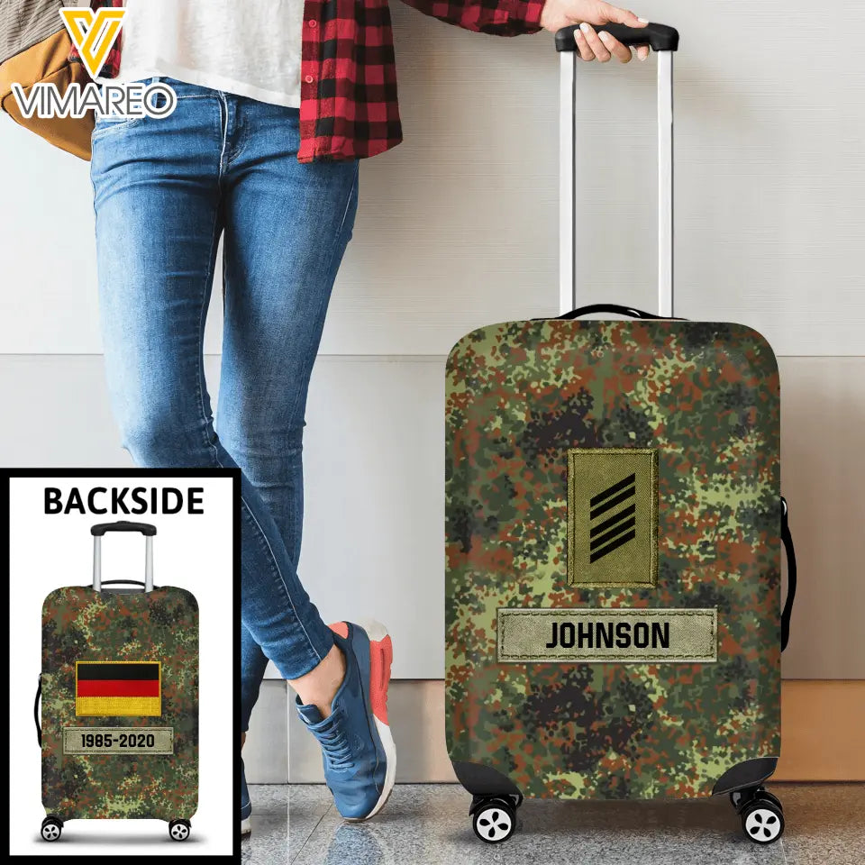 Personalized German Veteran Rank Camo German Flag Custom Name & Time Suitcase Printed LVA241904