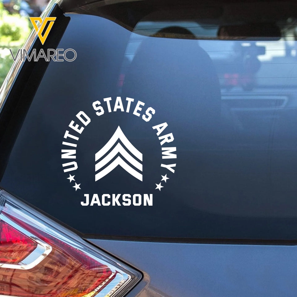 Personalized US Veteran/Soldier Rank Car Decal Printed