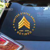Personalized US Military Retired Custom Rank &  Time Car Decal Printed