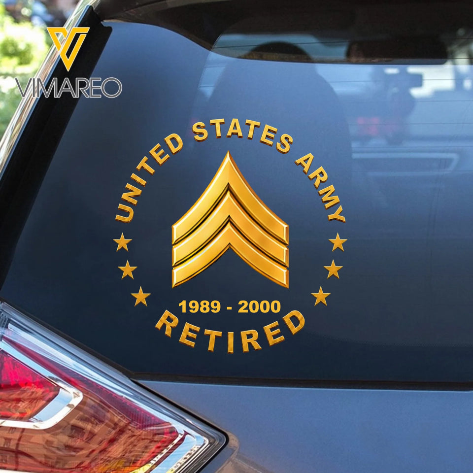 Personalized US Military Retired Custom Rank &  Time Car Decal Printed