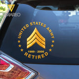 Personalized US Military Retired Custom Rank &  Time Car Decal Printed