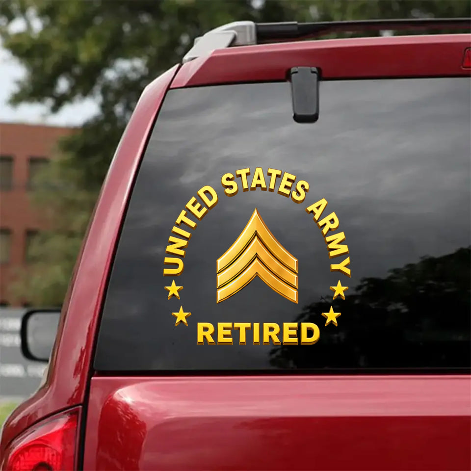 Personalized US Military Retired Custom Rank Car Decal Printed