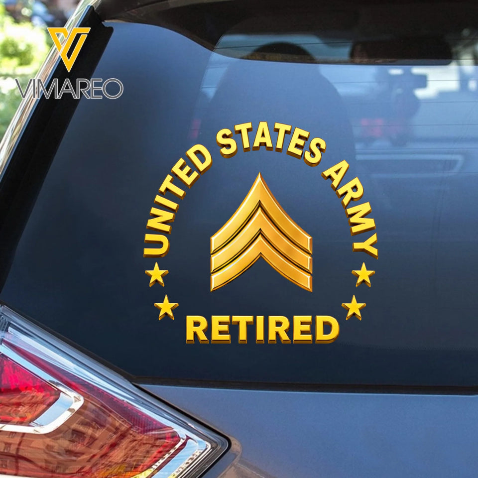 Personalized US Military Retired Custom Rank Car Decal Printed