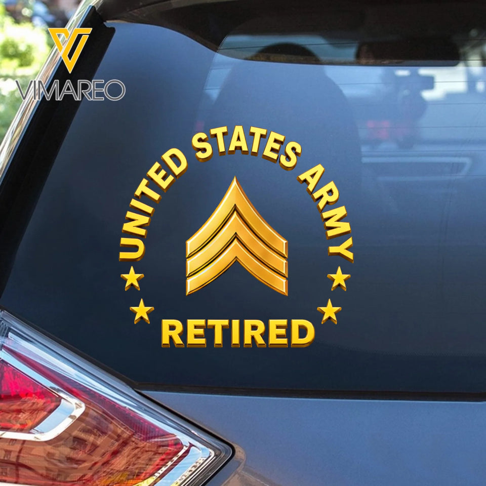 Personalized US Military Retired Custom Rank Car Decal Printed