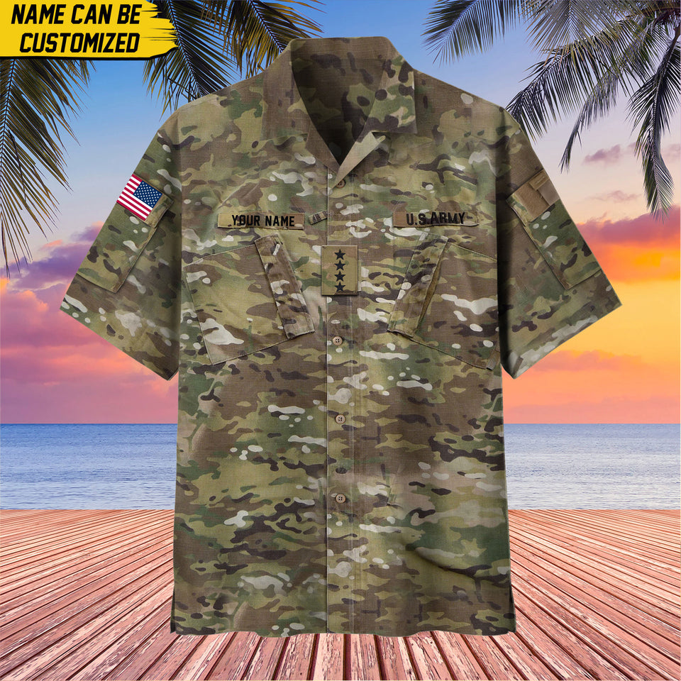Personalized US Veteran Camo Branch Logo Custom Ranks Name & Years Hawaii Shirt Printed 0704
