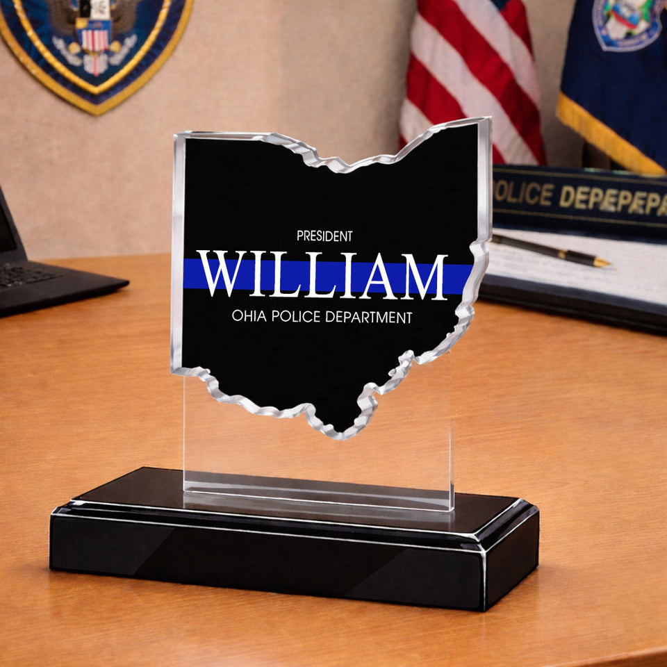 Premium Personalized Blue Thin Line Acrylic Plaque 1504 Gifts For Officers, Gifts For Cops