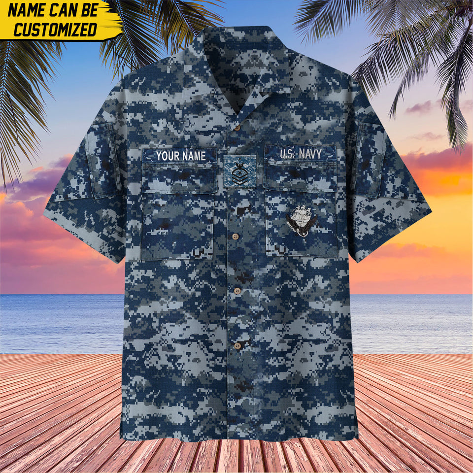 Personalized US Veteran Camo Branch Logo Custom Ranks Name & Years Hawaii Shirt Printed 0704