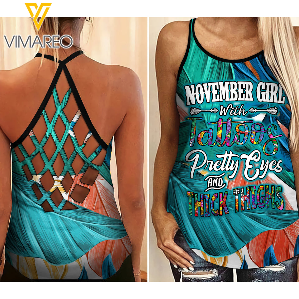 November Girl With Tattoos Hawaii Criss-Cross Open Back Camisole Tank Top AUG-MA30