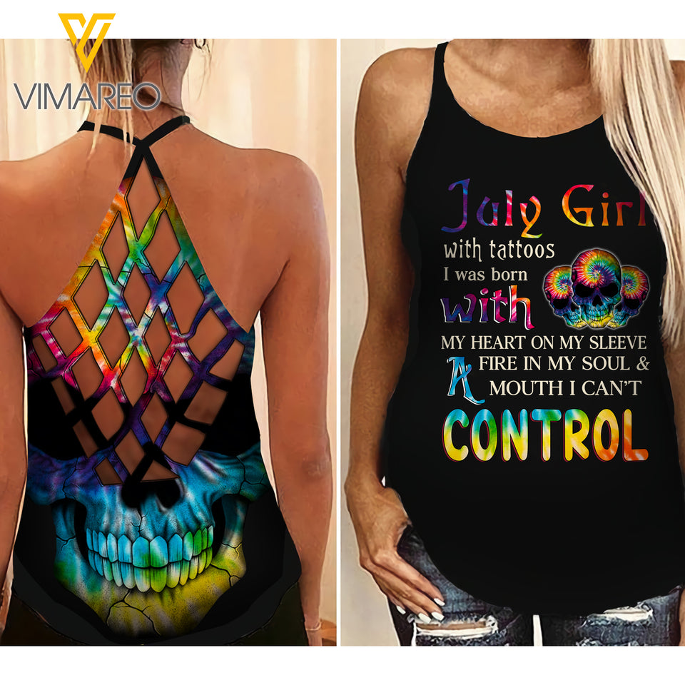 July Girl Criss-Cross Open Back Camisole Tank Top Legging SKTDCT