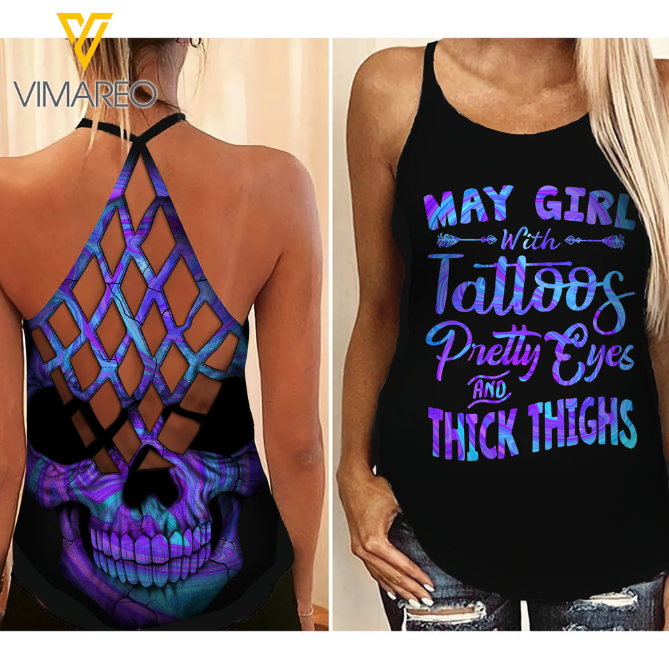 May Girl Criss-Cross Open Back Camisole Tank Top Legging XTPT