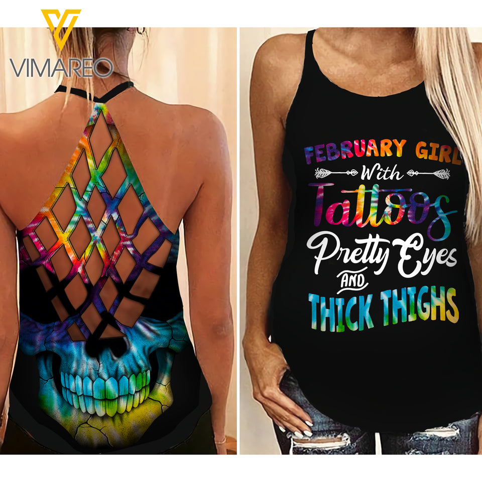 February Girl Criss-Cross Open Back Camisole Tank Top Legging TDTPT