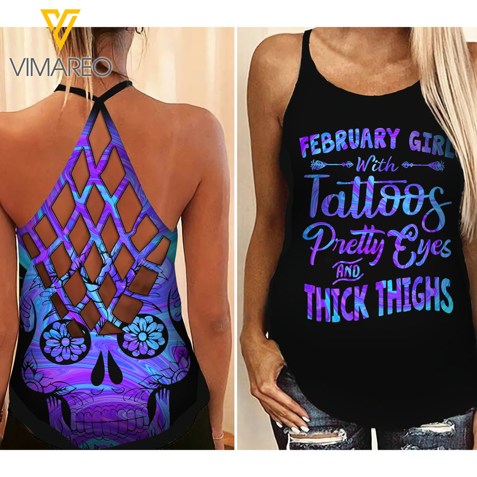 February Girl Criss-Cross Open Back Camisole Tank Top Legging SKTDSG