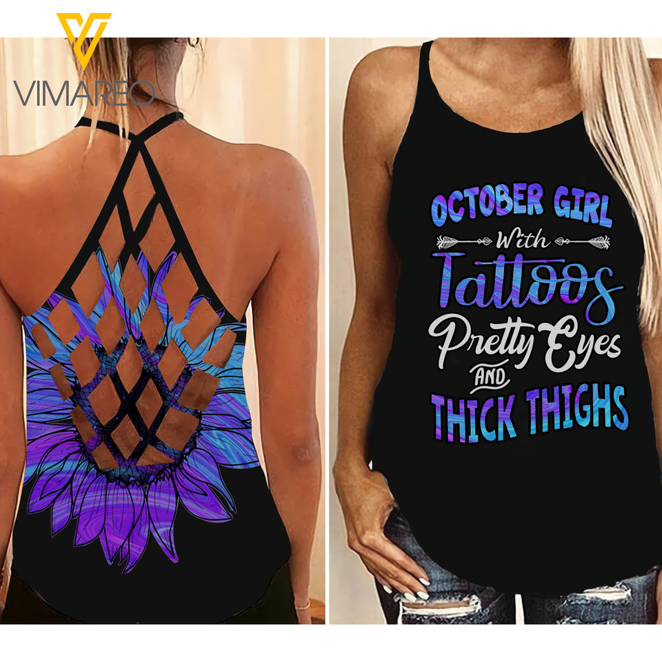 October Girl Criss-Cross Open Back Camisole Tank Top Legging GTPETT