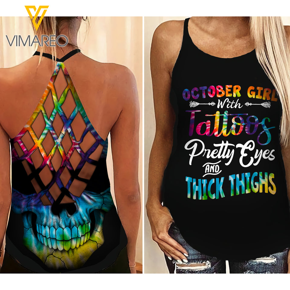 October Girl Criss-Cross Open Back Camisole Tank Top Legging TDTPT