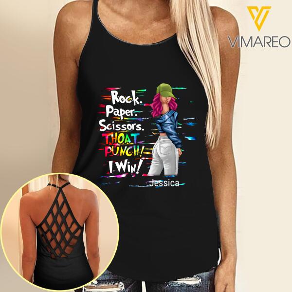 CUSTOMIZED ROCK PAPER SCISSOR THROAT PUNCH TSHIRT OR CRISS CROSS TANK TOP