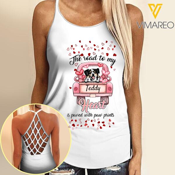 CUSTOMIZED GIRL LOVES DOG AND PAW PRINTS TSHIRT/ CRISS CROSS TANK TOP