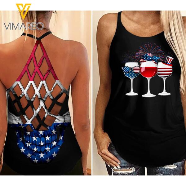 CUSTOMIZED DRINKS 4TH OF JULY CRISS CROSS TANK SKULL