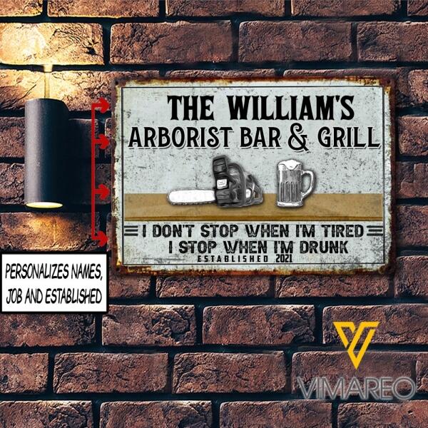 PERSONALIZED ARBORIST BAR & GRILL PRINTED METAL SIGN JUE-LN28