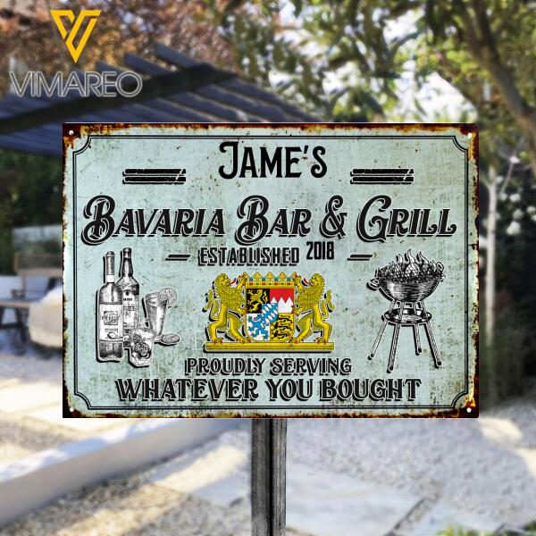 PERSONALIZED BAVARIA BAR & GRILL PRINTED METAL SIGN JUE-DT28