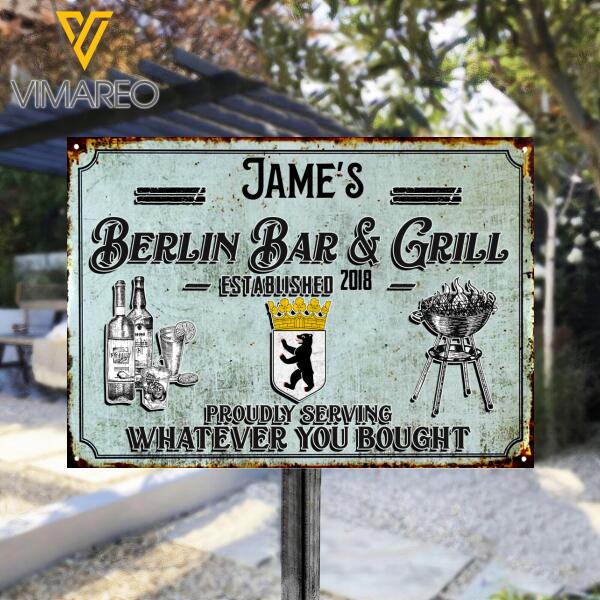 PERSONALIZED BERLIN BAR & GRILL PRINTED METAL SIGN JUE-DT28