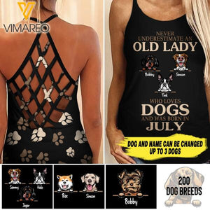 Never underestimate an old lady who love dogs personalized CRISS-CROSS OPEN BACK CAMISOLE TANK TOP 7