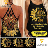 GRANDMA WITH PERSONALIZED NICKNAME SUNFLOWER CRISS CROSS TANK TNMA0607