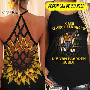 IK BEN GEWOON EEN VROUW DIE VAN PAARDEN HOUDT HORSE LOVE PERSONALIZED CRISS CROSS TANK