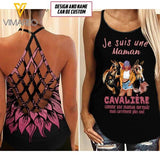 JE SUIS UNE MAMAN CAVALTERE HORSE PERSONALIZED CRISS CROSS TANK SUNFLOWER