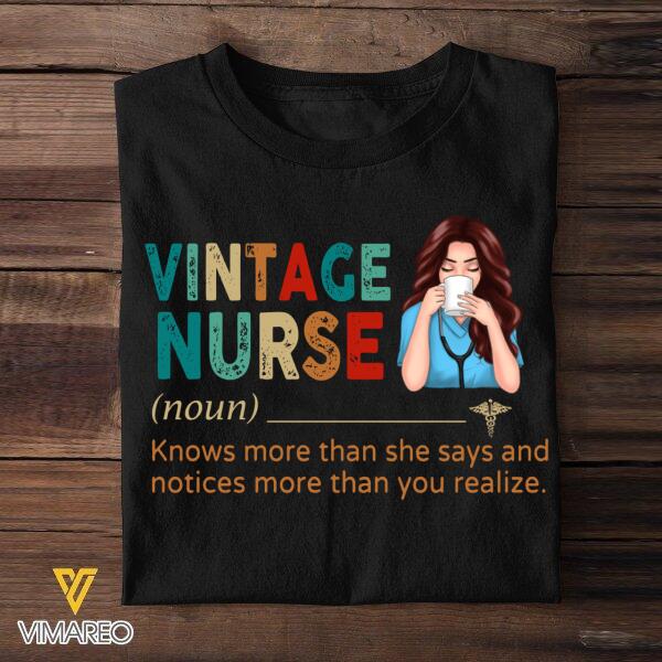 PERSONALIZED VINTAGE NURSE BLACK TSHIRT
