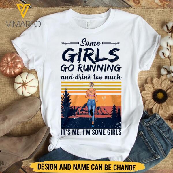 PERSONALIZED RUNNING GIRL AND DRINK TOO MUCH BLACK TSHIRT PRINTED