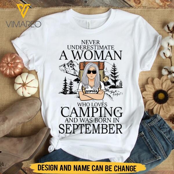 PERSONALIZED SEPTEMBER CAMPING GIRL TSHIRT TNMA3007