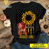 PERSONALIZED AUGUST GIRL SUNFLOWER US FLAG TSHIRT TNMD0308