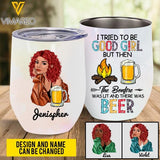 PERSONALIZED CAMPING GOOD GIRL BONFIRE AND BEER WINE TUMBLER TNTQ0708
