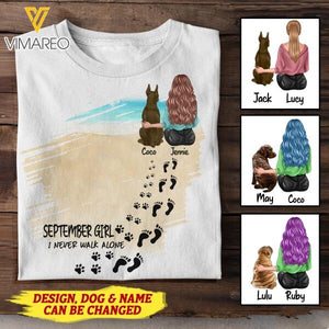 CUSTOMIZED OCTOBER GIRL AND DOG I NEVER WALK ALONE TSHIRT FOR WOMEN