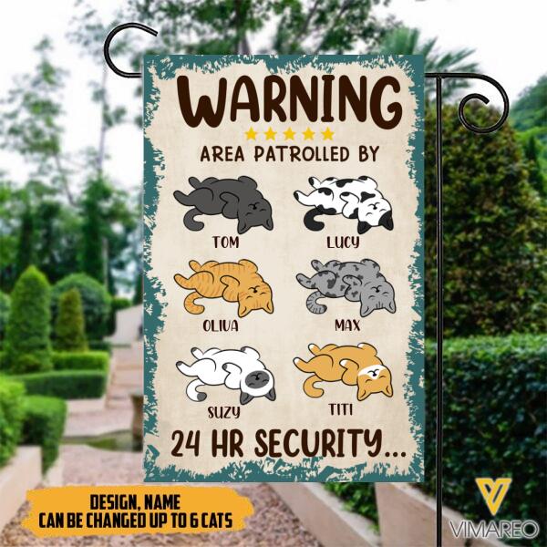 PERSONALIZED WARNING CAT FLAG GARDEN TNMQ1708