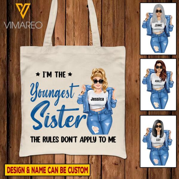 PERSONALIZED YOUNGEST MIDDLE OLDEST SISTER TOTE BAG TNMA1808
