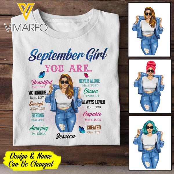 Personalized September Girl Tshirt Printed NEY1908T