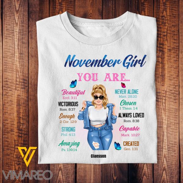 Personalized November Girl Tshirt Printed NEY1908T