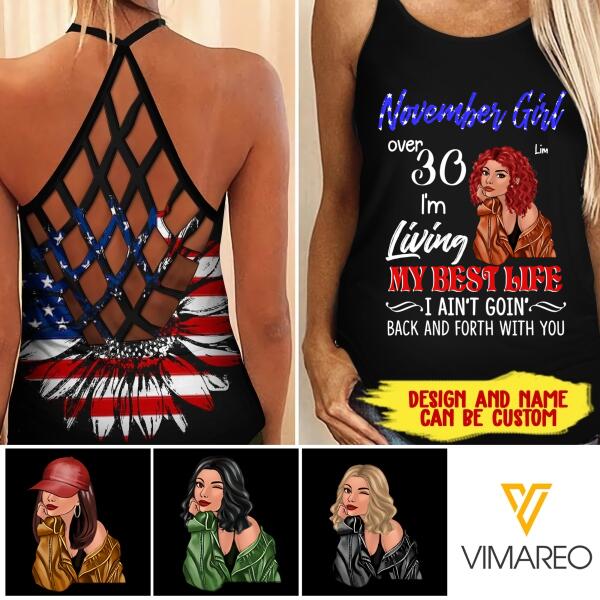 PERSONALIZED NOVEMBER GIRL OVER 30 CRISS CROSS TANK TNMA
