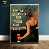 PERSONALIZED EASY DISTRACTED BY WINE AND MUSIC CANVAS TNDT2708