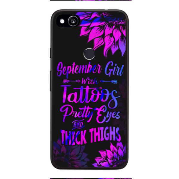 TATOOS GIRL WITH PERSONALIZED BIRTHMONTH PHONE CASE SUNFLOWER