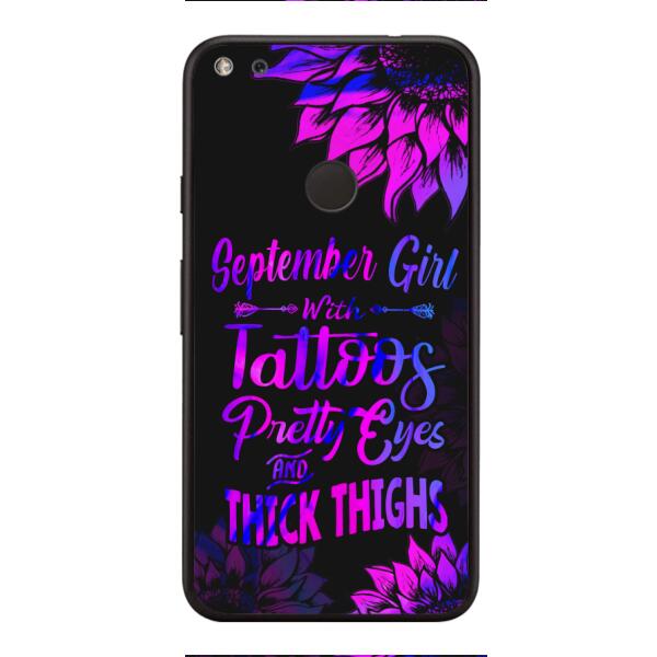 TATOOS GIRL WITH PERSONALIZED BIRTHMONTH PHONE CASE SUNFLOWER