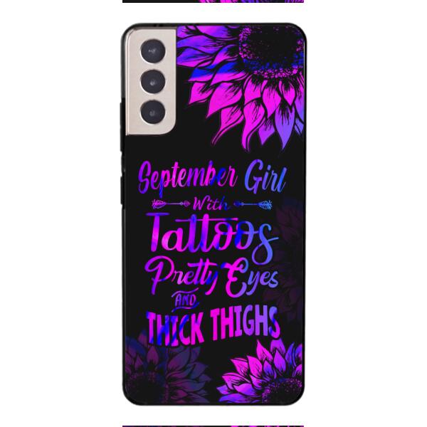 TATOOS GIRL WITH PERSONALIZED BIRTHMONTH PHONE CASE SUNFLOWER