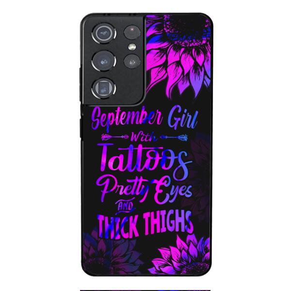 TATOOS GIRL WITH PERSONALIZED BIRTHMONTH PHONE CASE SUNFLOWER