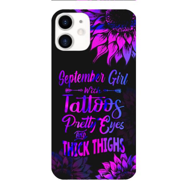 TATOOS GIRL WITH PERSONALIZED BIRTHMONTH PHONE CASE SUNFLOWER