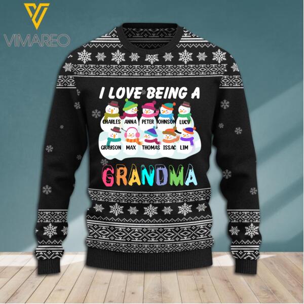 PERSONALIZED I LOVE BEING A GRANDMA SNOWMAN SWEATER MTDT0211