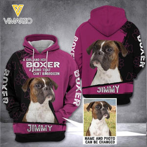 PERSONALIZED A GIRL AND A BOXER PHOTO UPLOAD HOODIE 3D PRINTED QTVQ1412