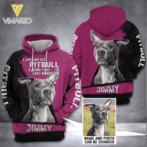 PERSONALIZED A GIRL AND A PITBULL PHOTO UPLOAD HOODIE 3D PRINTED QTVQ1412