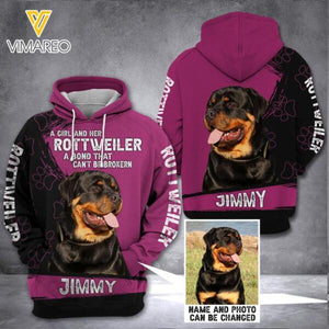 PERSONALIZED A GIRL AND A Rottweiler PHOTO UPLOAD HOODIE 3D PRINTED QTVQ1412