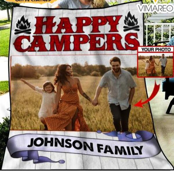 PERSONALIZED HAPPY CAMPERS QUILT BLANKET PRINTED QTTQ2012